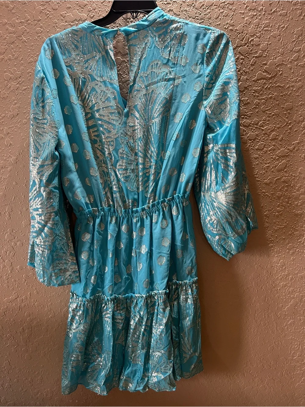 Lela Rose Turquoise Metallic Floral Tiered Dress for Kids